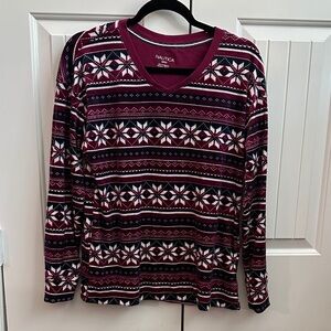 Nautica Burgundy and White Velour Snowflake top